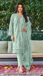 Thumbnail for Anaita Light_Green Embroidered Organza Stitched Salwar Suit - Distacart