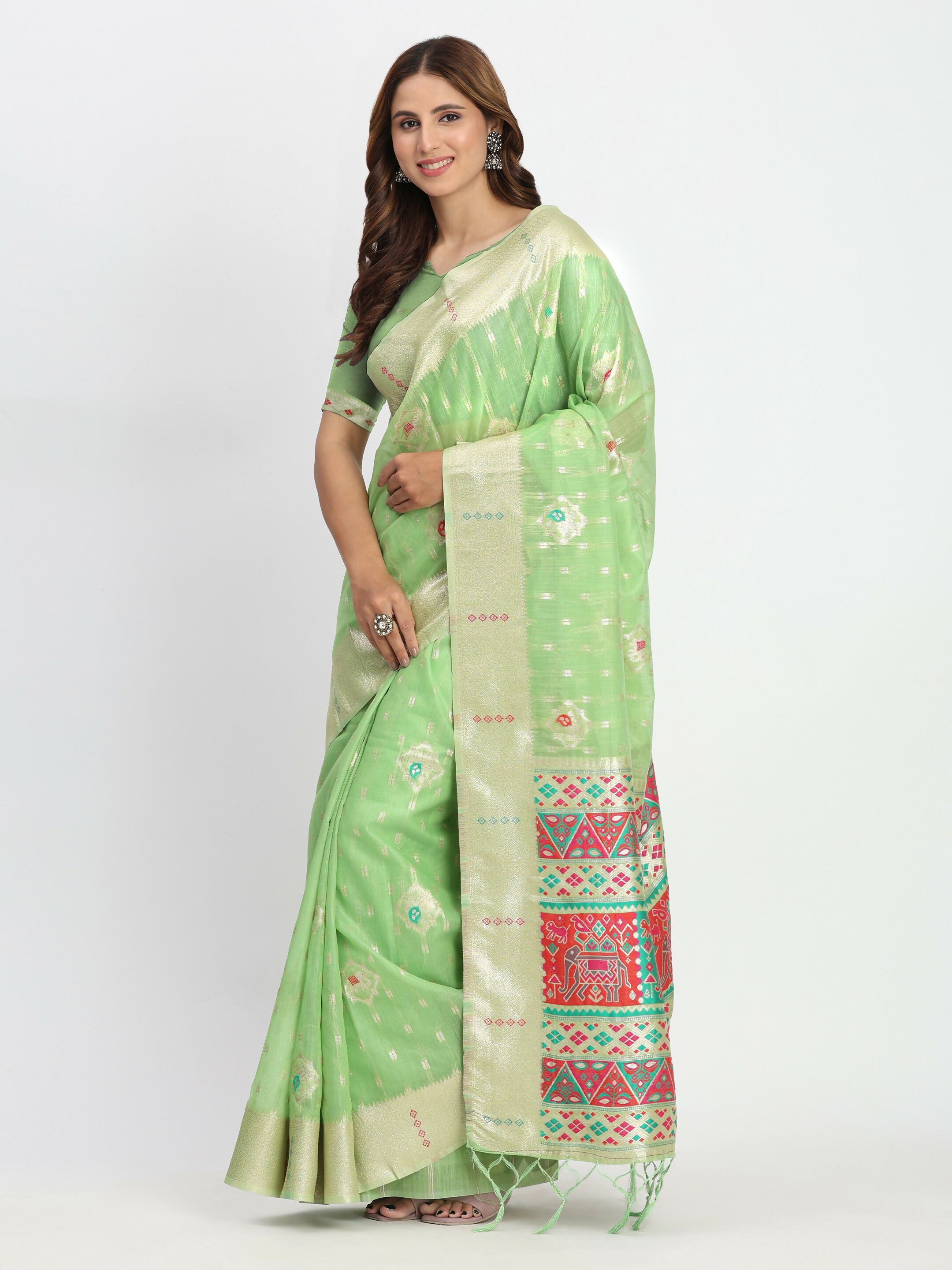 Astita Linen Cotton Light Green Saree