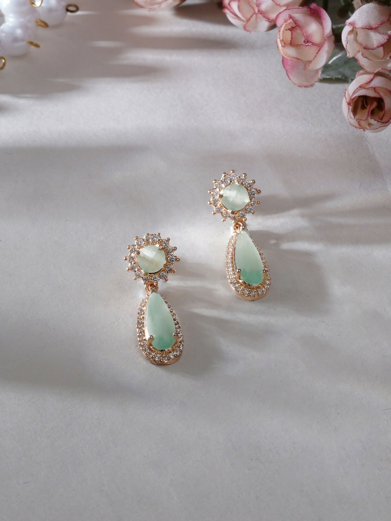 Long kundan earring (Mint green ) - Ruby Raang - Distacart