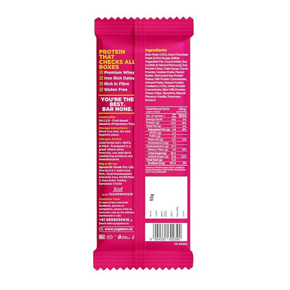 Yoga Bar Protein Bar - Dark Chocolate Cranberry - Distacart