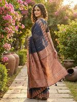 Thumbnail for Shree Shyam Fashion Navy Blue Linen Cotton Saree - Distacart