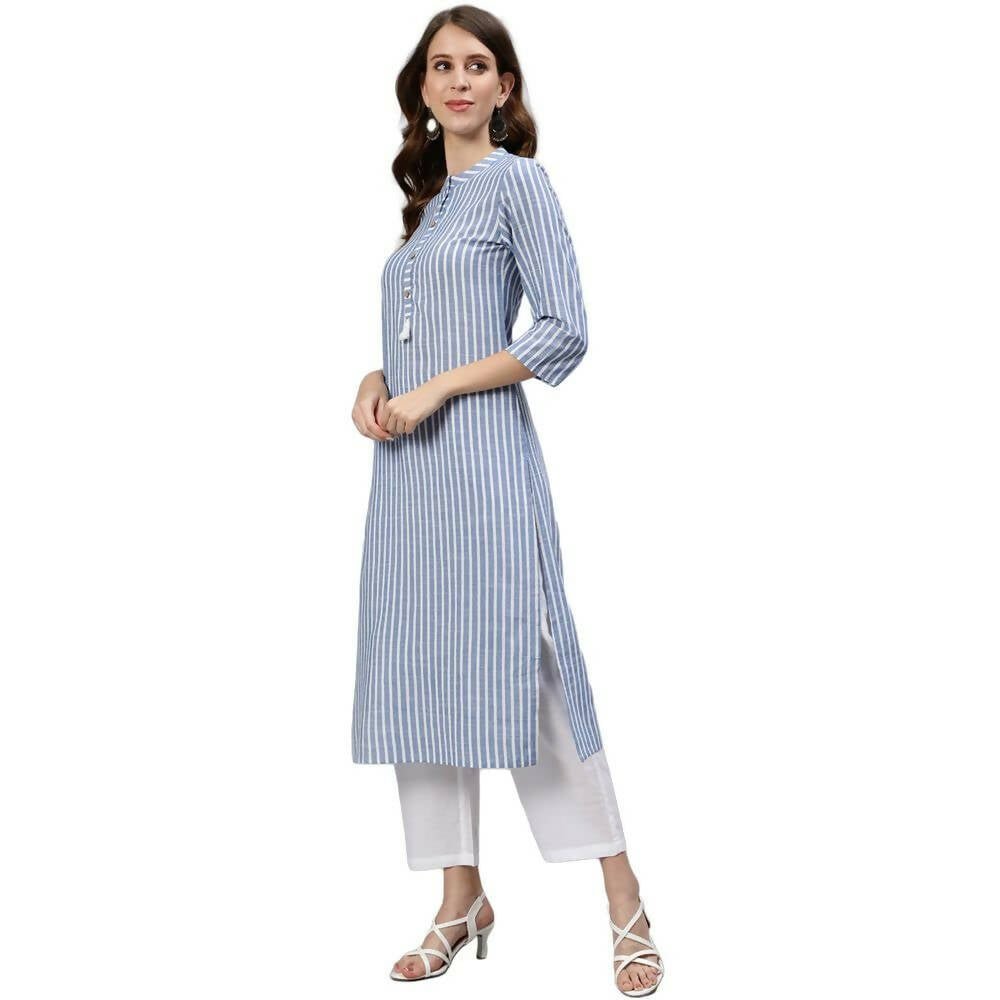 Anubhutee Women's Cotton Striped Regular Blue Kurta Set - Distacart
