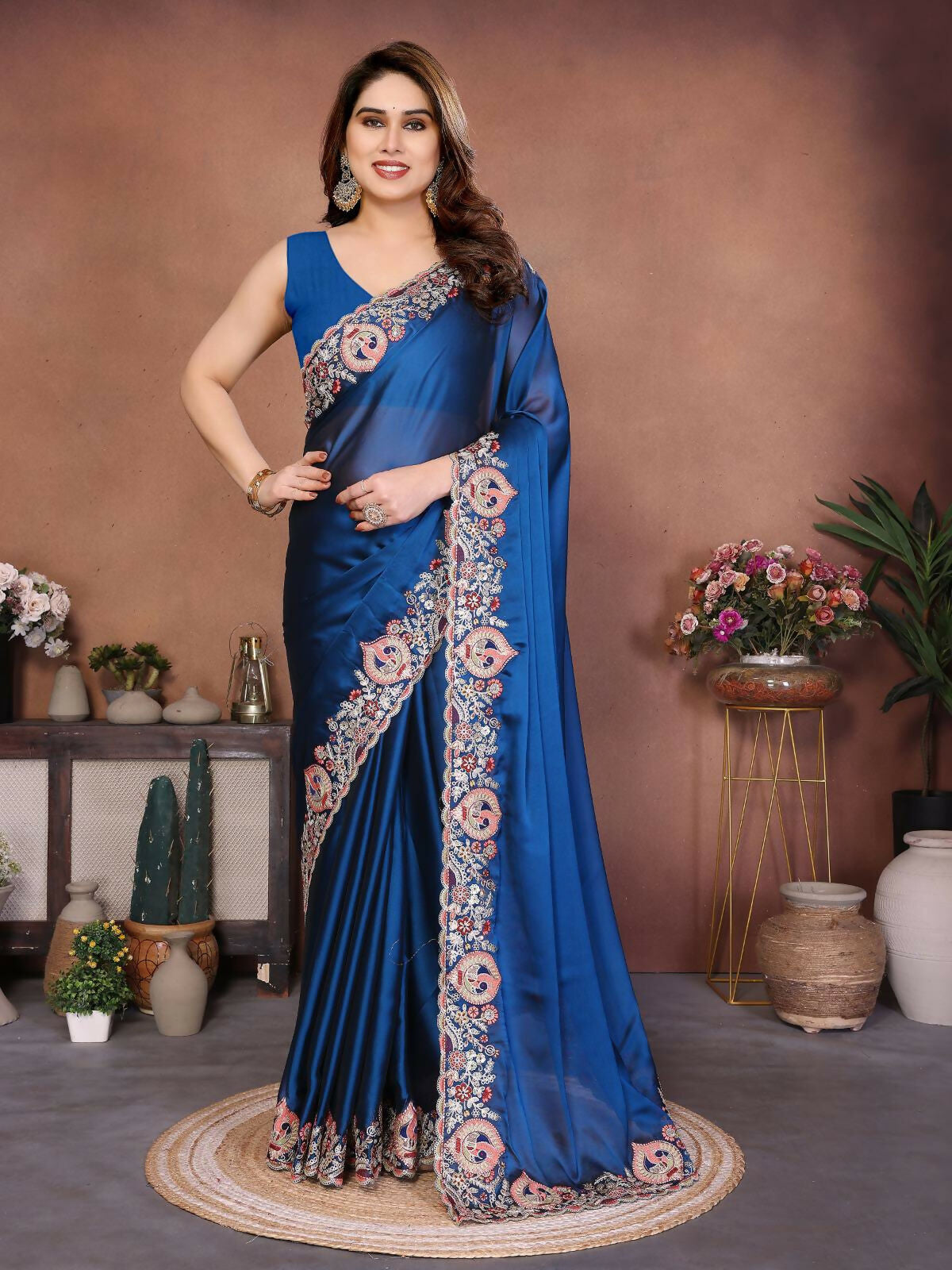 Teeya Creation New Trendy Party Wear Soft Silk Saree-Blue - Dista