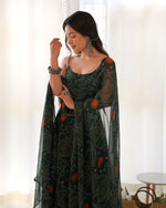 Thumbnail for Joban Fashion Bottle Green Kurta Set Chiffon Sequin Embroidery Work - Distacart