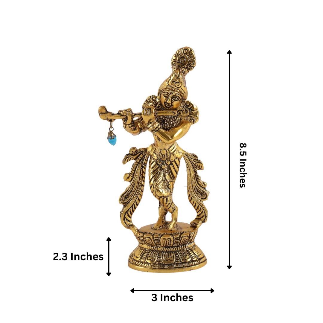 Purestory Lord Krishna Metal Statues Playing Flute - Distacart