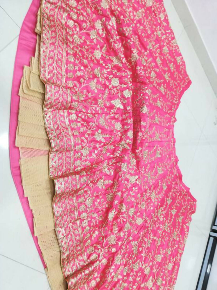 Jyoti Fashion Gajri Red Zari and Sequins Embroidered Malai Satin Silk Lehenga Choli with Dupatta - Distacart