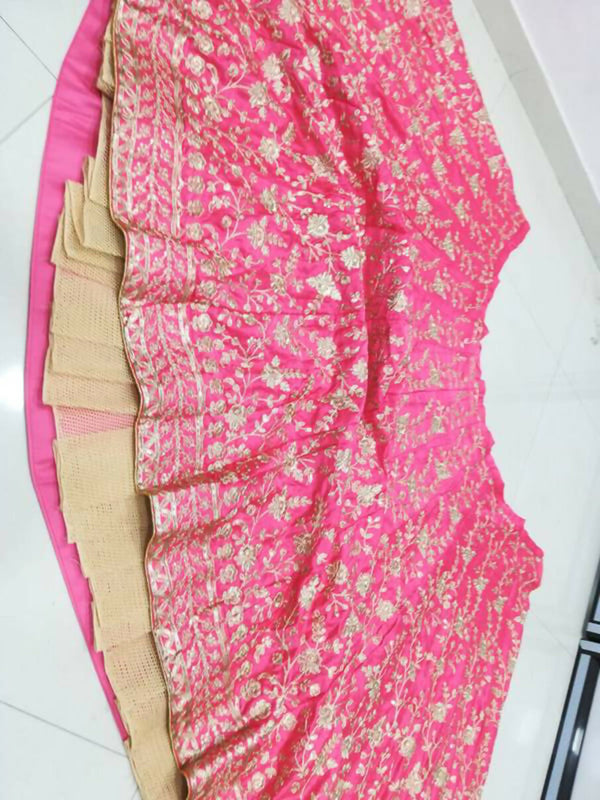 Jyoti Fashion Gajri Red Zari and Sequins Embroidered Malai Satin Silk Lehenga Choli with Dupatta - Distacart
