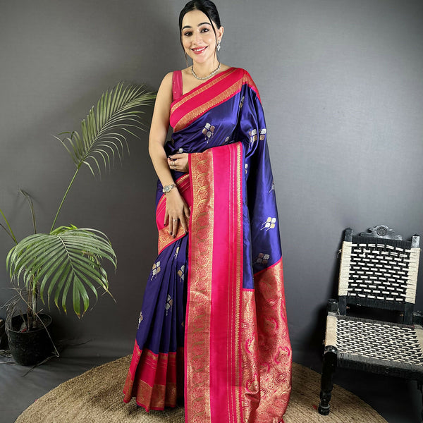 Joban Fashion Violet Banarasi Soft Silk Woven Saree