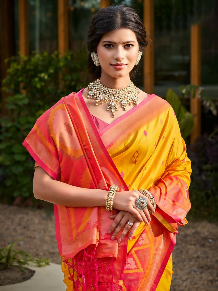 Shree Shyam Fashion Yellow Soft Silk Saree - Distacart