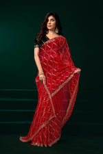 Thumbnail for Joban Fashion Red Net Party Wear Sarees - Distacart