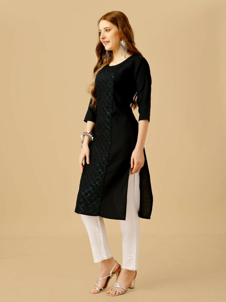Jyoti Fashion Women's Black Cotton Blend Embroidered Kurta Pant Set - Distacart