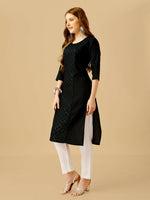 Thumbnail for Jyoti Fashion Women's Black Cotton Blend Embroidered Kurta Pant Set - Distacart