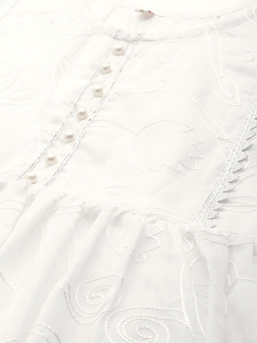 Ahalyaa Women Off-White Cotton Embroidered Tunic