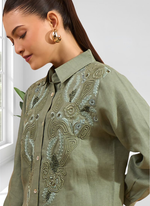 Thumbnail for Joban Fashion Pista Green Linen Embroidered Readymade Cord Set - Distacart