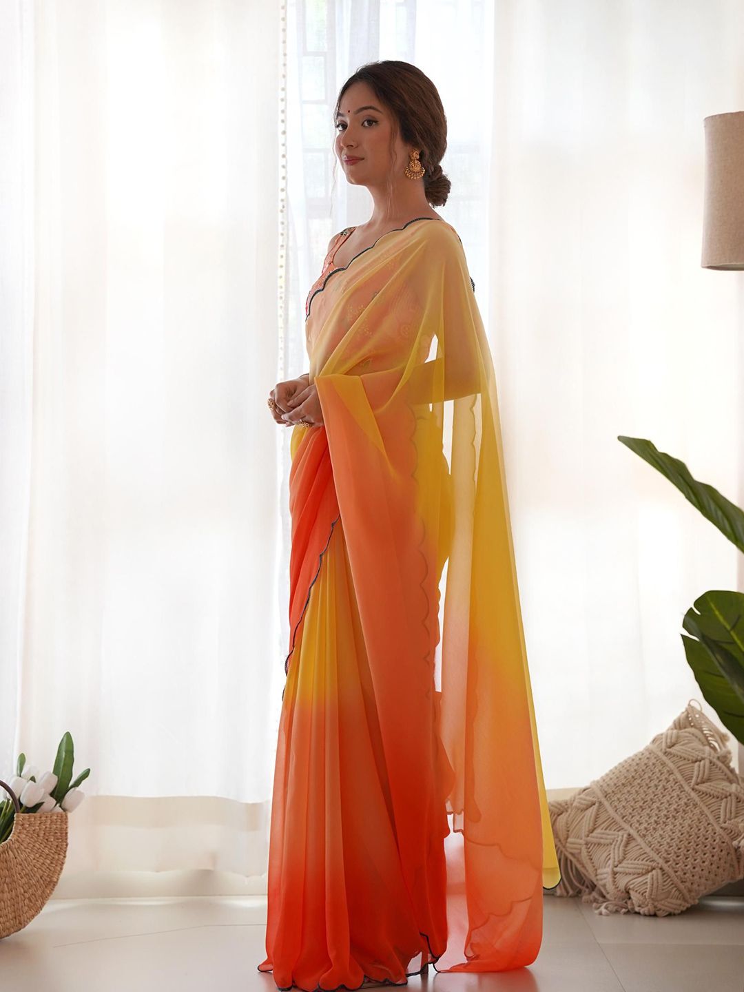 Mitera Colourblocked Embroidered Pure Georgette Saree - Distacart