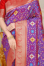 Thumbnail for Jyoti Fashion Women's Purple Patola Silk Zari Woven Saree with Blouse - Distacart
