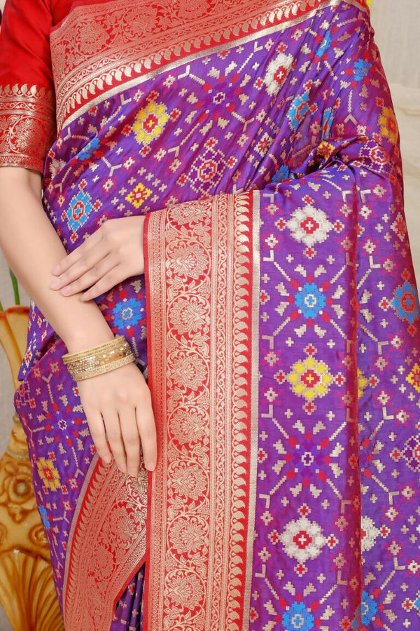 Jyoti Fashion Women's Purple Patola Silk Zari Woven Saree with Blouse - Distacart