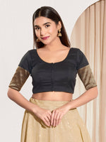Thumbnail for Joban Fashion Black Taffeta Silk Padded Blouse With Round Neck Elbow Sleeves - Distacart