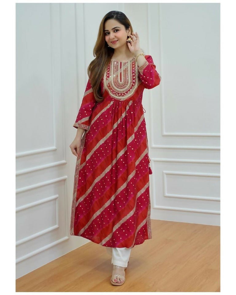 Alvano Women's Sequence Naira Cut Kurti with Pant set Printed Rayon - Distacart