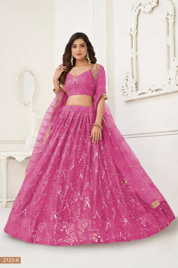 Aastha Fashion Pink Butterfly Net Tone To Tone Thread Work, Sequence Work And Original Mirror Work Embroidery Wedding Wear Lehenga Choli - Distacart