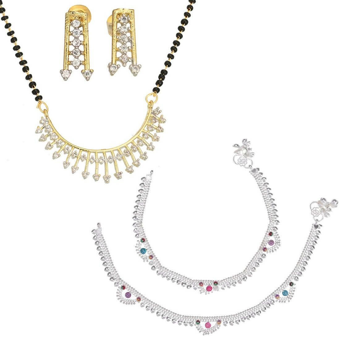 AanyaCentric Gold-plated Mangalsutra Pendant Earring Set & Silver Plated Anklet - Distacart