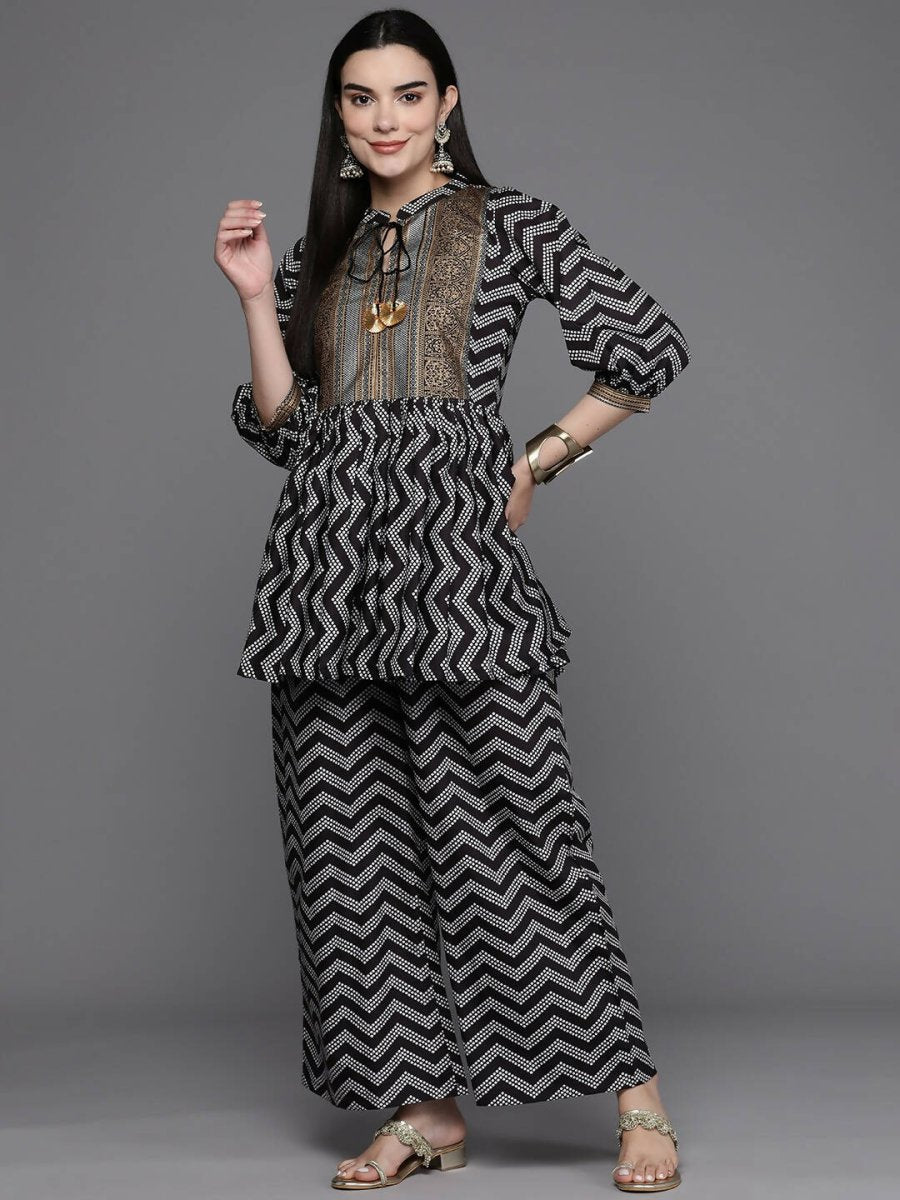 Ahalyaa Women Printed Ethnic Co-Ords - Black Color - Distacart
