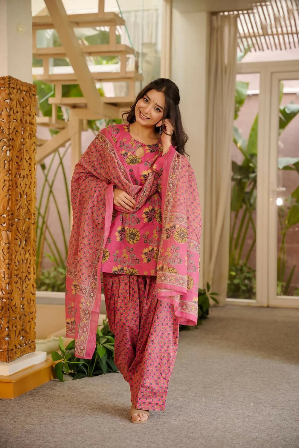 Aayaa Designer Cotton Silk Farshi Salwar Set - Pink - Dista