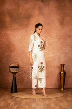 Thumbnail for Joban Fashion Off White Red Floral Hand Block Printed Cotton Kurta Pant Set - Distacart