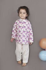 Thumbnail for Breathables Kids Boys & Girls Cotton Night Suit – Purple Dinosaur Print Kurta & Pyjama Co-Ord Set - Dista