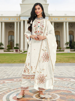 Thumbnail for Anaita White Cotton Stitched Suit with Embroidery Viscose Multi Thread Work - Distacart