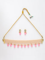 Thumbnail for NVR Women's Pink Artificial Beads Layered Necklace with Drop Earring - Distacart