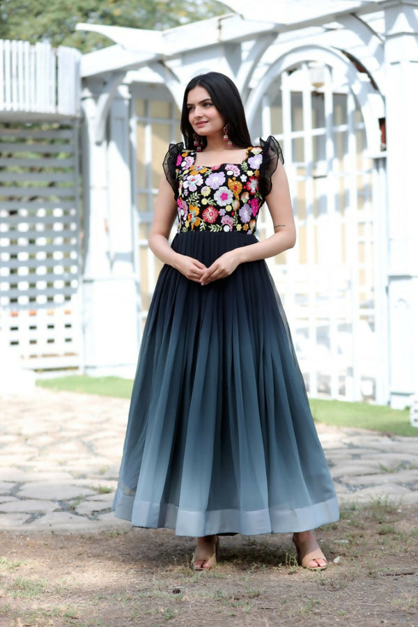 Jyoti Fashion Women's Black Sequins Embroidery Faux Blooming Anarkali Dress - Distacart