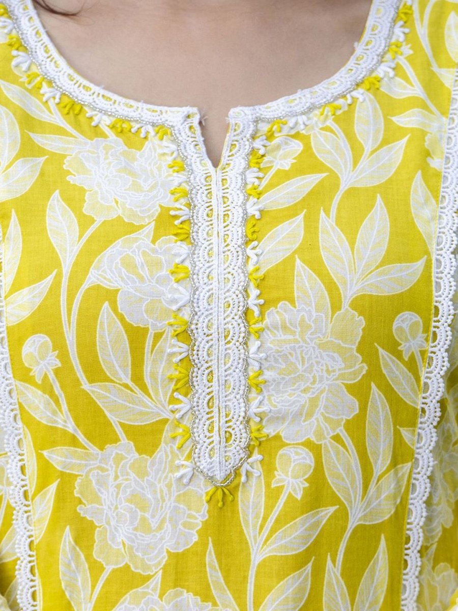 Anouk Floral Embroidered Regular Pure Cotton Straight Kurta with Trouser & Dupatta - Distacart