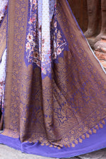 Thumbnail for Joban Fashion Shade Of Orchid Crepe Chiffon Pure Handloom Banarasi Silk Saree