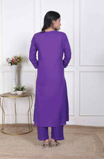 Thumbnail for Miravan Womens Purple Floral Printed Angrakha Style Kurta With Palazzo - Distacart