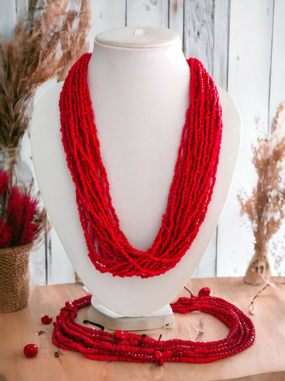Inhanns Handmade Beaded Multilayer Necklace, 20 Layers - Red - Distacart