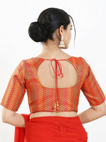 Thumbnail for Joban Fashion Red Brocade Padded Blouse With Sweetheart Neck Elbow Sleeves