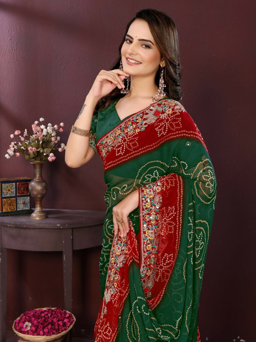 Ai Fashion Green Georgette Digital Print Party Wear Saree