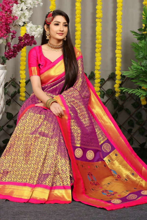 Jyoti Fashion Women's Purple Banarasi Silk Zari Woven Saree with Blouse - Distacart