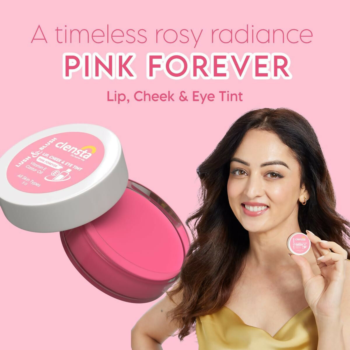 Clensta Lip Cheek Tint - Pink Forever, with Goodness of Vitamin E & Castor Oil - Distacart