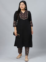 Thumbnail for Sztori Plus Size Geometric Printed Shirt Collar Straight Kurta With Trousers - Distacart