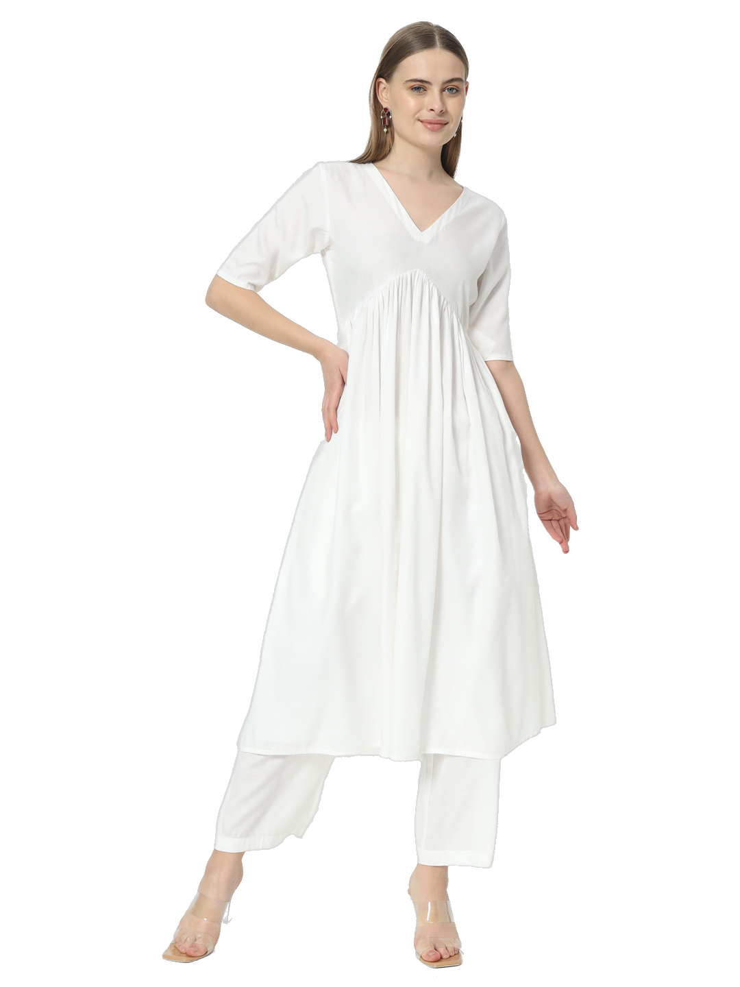 Fab Fashion Alia Cut White Pure Cotton V-Neck Top+Pant - Distacart
