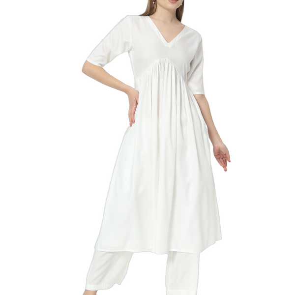 Fab Fashion Alia Cut White Pure Cotton V-Neck Top+Pant - Distacart