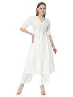 Thumbnail for Fab Fashion Alia Cut White Pure Cotton V-Neck Top+Pant