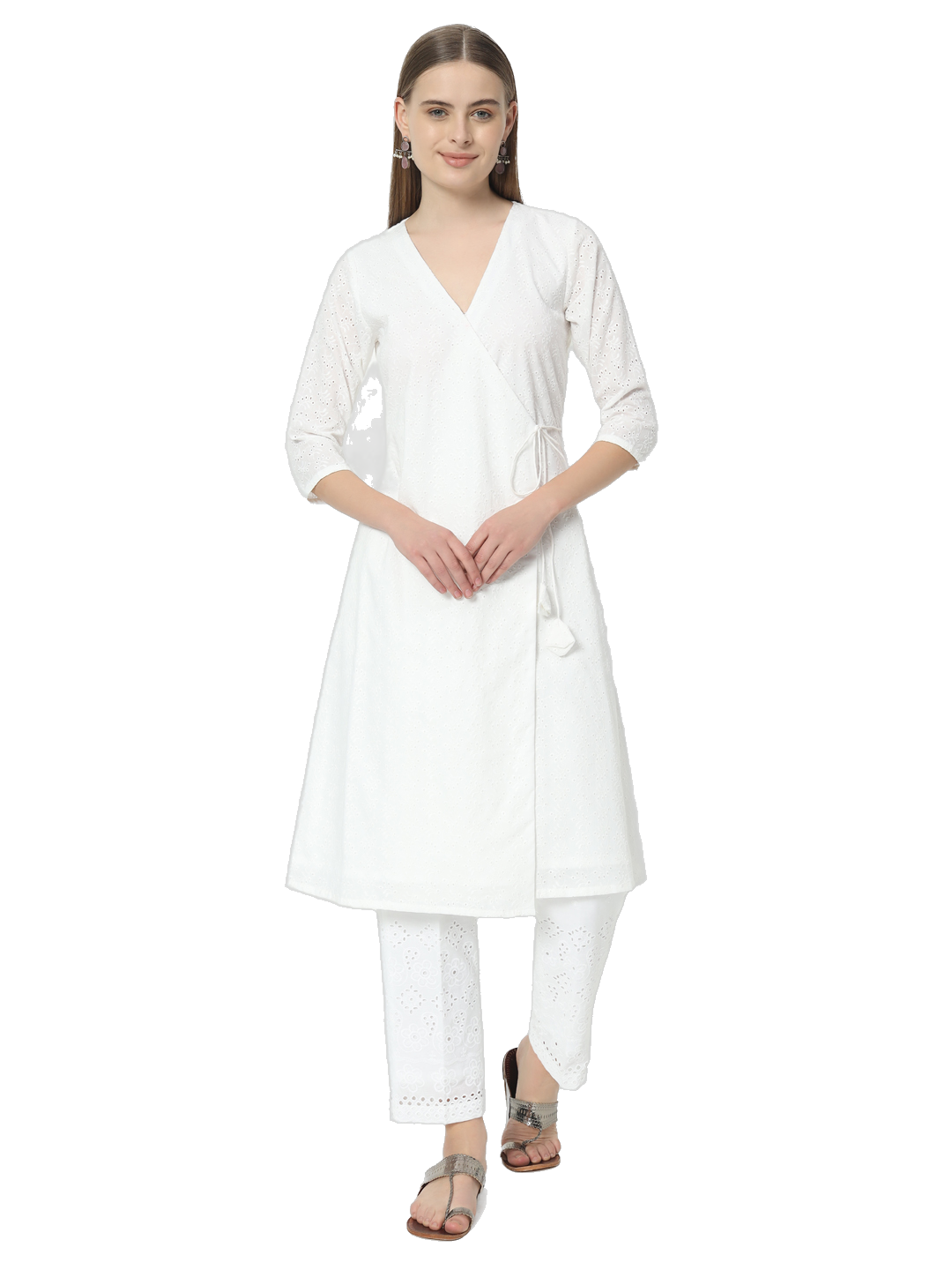 Fab Fashion Chiken Kari Angrakha V Neck Set - Distacart