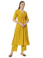 Thumbnail for Fab Fashion Alia Cut Mustard Pure Cotton V Neck Top+Pant