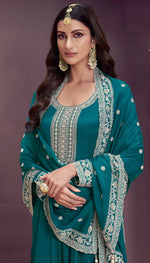 Thumbnail for Anaita Dark Green Embroidered Silk Stitched Anarkali suit - Distacart
