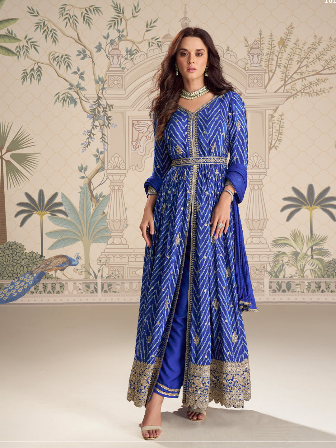 Evanik Designer Chinon Silk Embroidered Work Wedding Anarkali Suit - Distacart