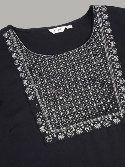 Sztori Plus Size Floral Yoke Design Mirror Work Straight Kurta - Distacart
