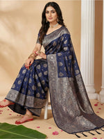 Thumbnail for Shree Shyam Fashion Navy Blue Silk Blend Saree - Distacart